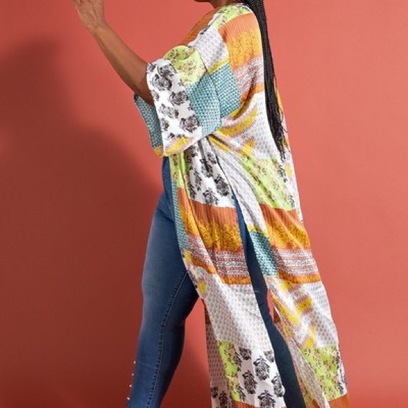 3/4 Sleeve MultiPrint Kimono Cardigan - Picture 4 of 5